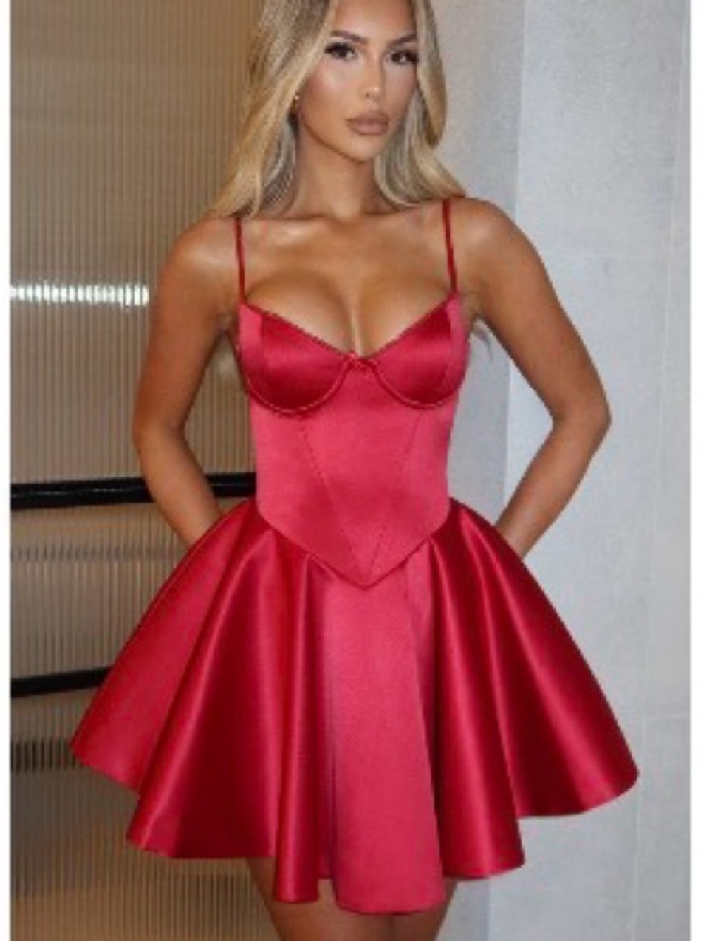 Red Satin Mini Dress with Spaghetti Straps